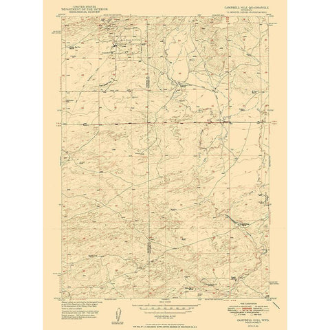 Campbell Hill Wyoming Quad - USGS 1950 Gold Ornate Wood Framed Art Print with Double Matting by USGS