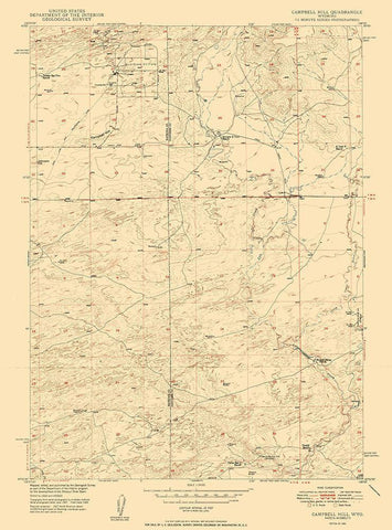 Campbell Hill Wyoming Quad - USGS 1950 Black Ornate Wood Framed Art Print with Double Matting by USGS