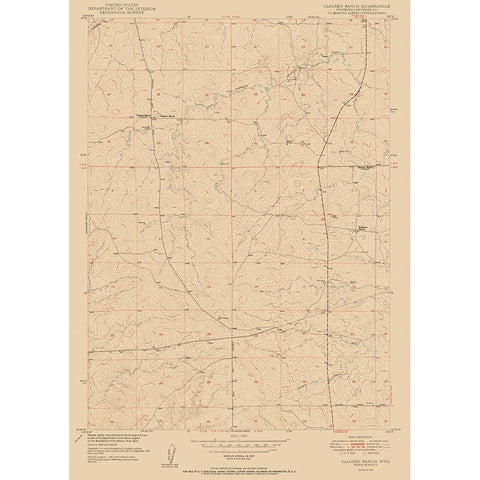 Clausen Ranch Wyoming Quad - USGS 1950 Black Modern Wood Framed Art Print with Double Matting by USGS
