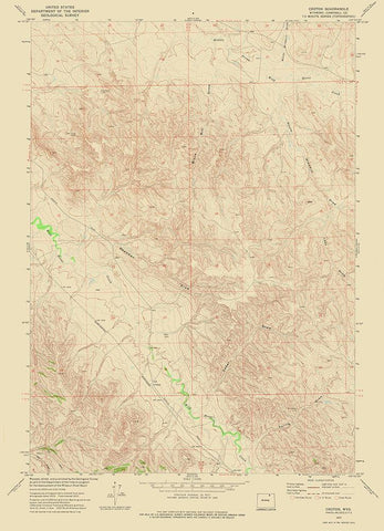 Croton Wyoming Quad - USGS 1972 Black Ornate Wood Framed Art Print with Double Matting by USGS