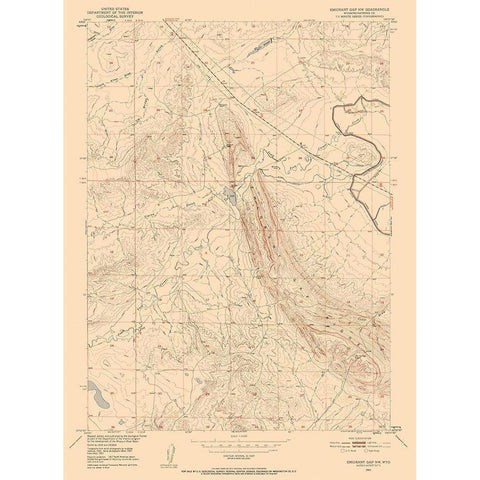 North West Emigrant Gap Wyoming Quad - USGS 1951 Gold Ornate Wood Framed Art Print with Double Matting by USGS