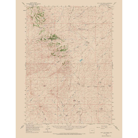 Fifty Five Ranch Wyoming Quad - USGS 1959 Black Modern Wood Framed Art Print with Double Matting by USGS