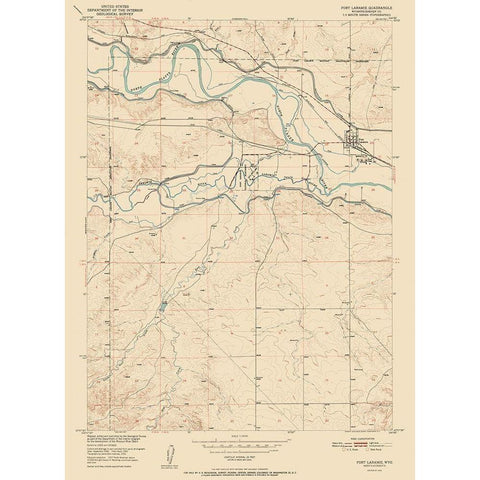 Fort Laramie Wyoming Quad - USGS 1952 Gold Ornate Wood Framed Art Print with Double Matting by USGS