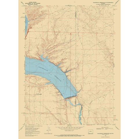 Fontenelle Reservoir Wyoming Quad - USGS 1968 Black Modern Wood Framed Art Print with Double Matting by USGS