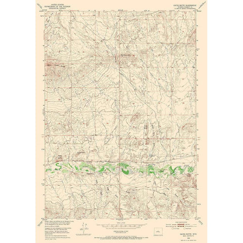 Gates Butte Wyoming Quad - USGS 1952 Black Modern Wood Framed Art Print with Double Matting by USGS