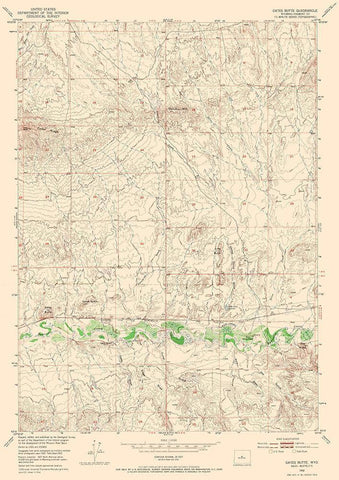 Gates Butte Wyoming Quad - USGS 1952 White Modern Wood Framed Art Print with Double Matting by USGS