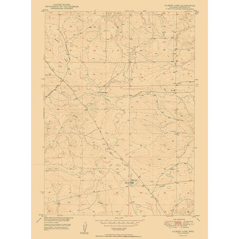 Gilbert Lake Wyoming Quad - USGS 1950 Black Modern Wood Framed Art Print with Double Matting by USGS