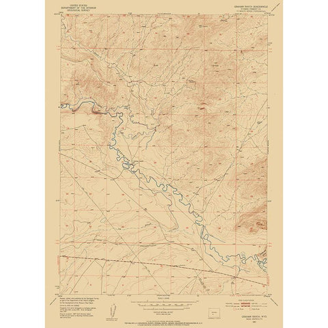 Graham Ranch Wyoming Quad - USGS 1951 White Modern Wood Framed Art Print by USGS