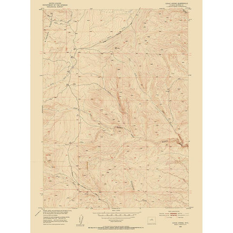 Grave Spring Wyoming Quad - USGS 1952 Gold Ornate Wood Framed Art Print with Double Matting by USGS