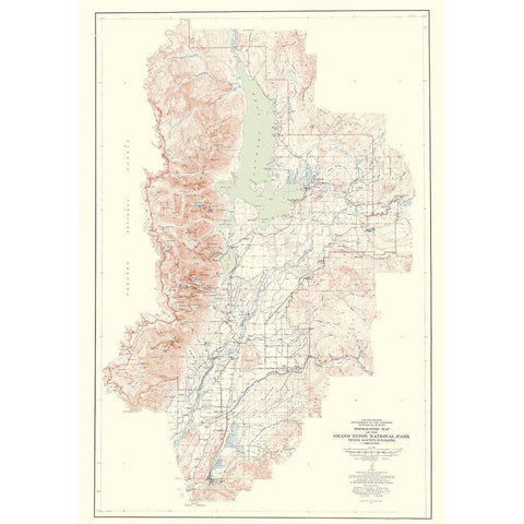 Grand Teton National Park Wyoming Sheet - USGS Gold Ornate Wood Framed Art Print with Double Matting by USGS