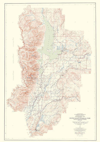 Grand Teton National Park Wyoming Sheet - USGS Black Ornate Wood Framed Art Print with Double Matting by USGS