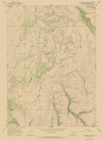 Mahogony Butte Wyoming Quad - USGS 1967 Black Ornate Wood Framed Art Print with Double Matting by USGS