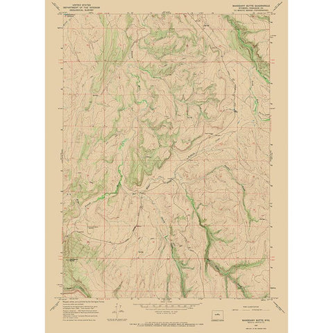 Mahogony Butte Wyoming Quad - USGS 1967 Gold Ornate Wood Framed Art Print with Double Matting by USGS