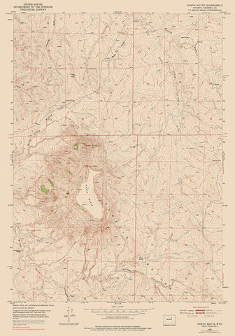 North Butte Wyoming Quad - USGS 1953 White Modern Wood Framed Art Print with Double Matting by USGS