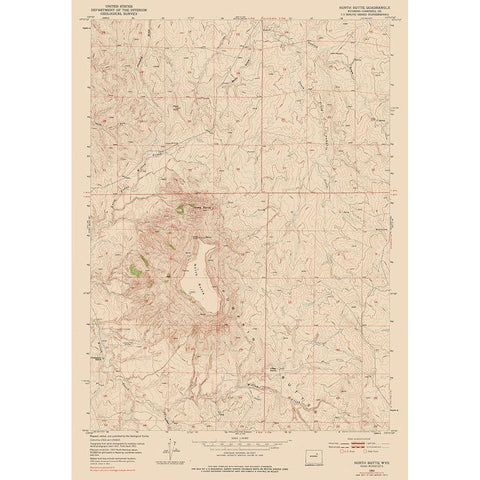 North Butte Wyoming Quad - USGS 1953 Black Modern Wood Framed Art Print with Double Matting by USGS