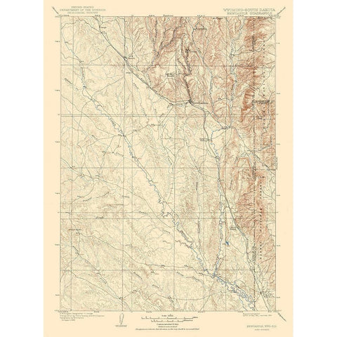 Newcastle Wyoming Quad - USGS 1901 Black Modern Wood Framed Art Print with Double Matting by USGS