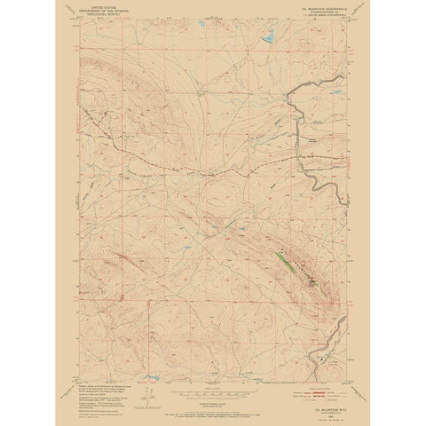 Oil Mountain Wyoming Quad - USGS 1951 Gold Ornate Wood Framed Art Print with Double Matting by USGS