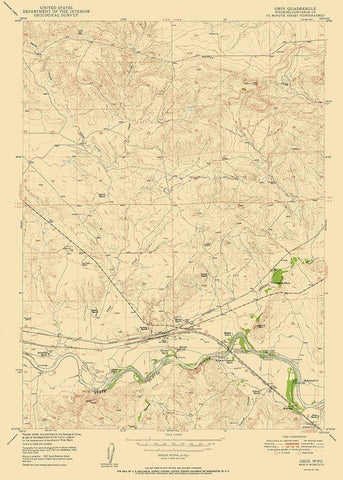 Orin Wyoming Quad - USGS 1950 White Modern Wood Framed Art Print with Double Matting by USGS