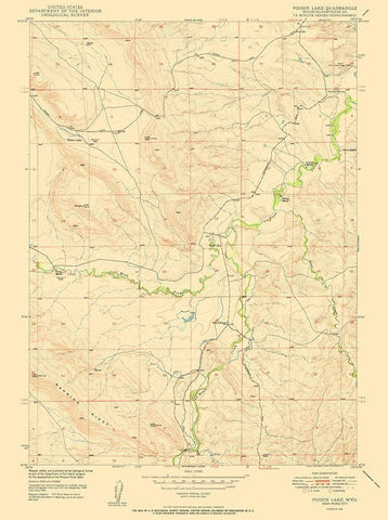 Poison Lake Wyoming Quad - USGS 1950 White Modern Wood Framed Art Print with Double Matting by USGS