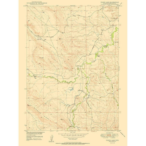 Poison Lake Wyoming Quad - USGS 1950 Black Modern Wood Framed Art Print with Double Matting by USGS