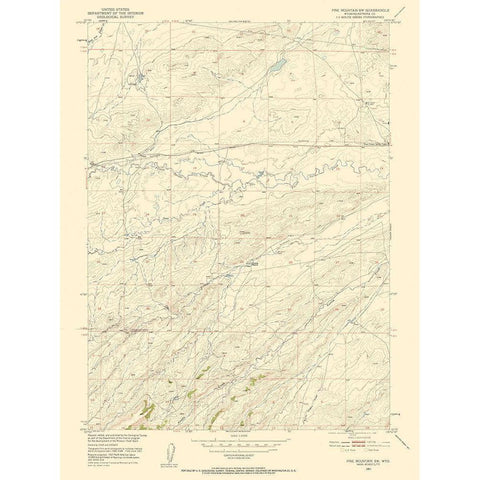 Pine Mountain Wyoming Quad - USGS 1951 Black Modern Wood Framed Art Print with Double Matting by USGS