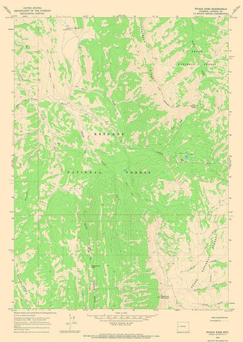 Pickle Pass Wyoming Quad - USGS 1965 Black Ornate Wood Framed Art Print with Double Matting by USGS