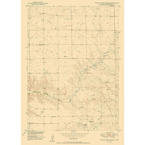 Prairie View School Wyoming Quad - USGS 1950 Gold Ornate Wood Framed Art Print with Double Matting by USGS