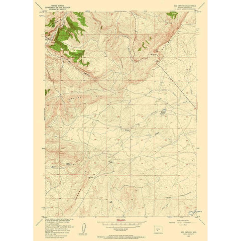 Red Canyon Wyoming Quad - USGS 1957 Black Modern Wood Framed Art Print with Double Matting by USGS