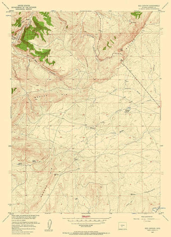 Red Canyon Wyoming Quad - USGS 1957 Black Ornate Wood Framed Art Print with Double Matting by USGS