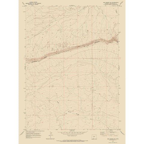 South West Red Desert Wyoming Quad - USGS 1970 Black Modern Wood Framed Art Print with Double Matting by USGS