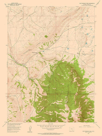 Rattlesnake Pass Wyoming Quad - USGS 1955 White Modern Wood Framed Art Print with Double Matting by USGS