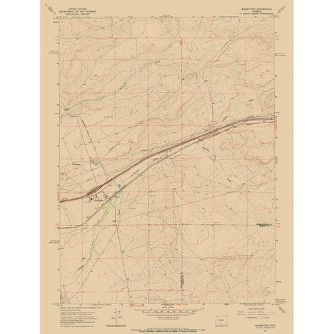 Wamsutter Wyoming Quad - USGS 1966 Black Modern Wood Framed Art Print with Double Matting by USGS