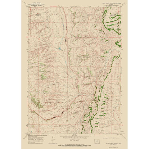 Willow Creek School Wyoming Quad - USGS 1968 White Modern Wood Framed Art Print by USGS