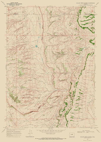 Willow Creek School Wyoming Quad - USGS 1968 White Modern Wood Framed Art Print with Double Matting by USGS