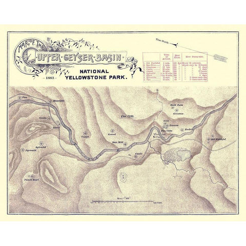 Yellowstone Upper Geyser Wyoming - 1883 Black Modern Wood Framed Art Print with Double Matting by Unknown