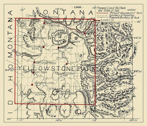 Yellowstone Proposed Hotel, Railroads - 1898 White Modern Wood Framed Art Print with Double Matting by Unknown