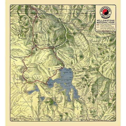 Yellowstone National Park - Northern Pacific 1910 Gold Ornate Wood Framed Art Print with Double Matting by Northern Pacific