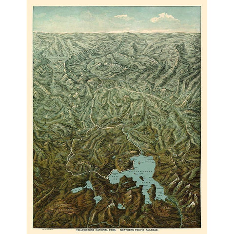 Yellowstone Park Northern Pacific Railroad Wyoming Black Modern Wood Framed Art Print with Double Matting by Fee