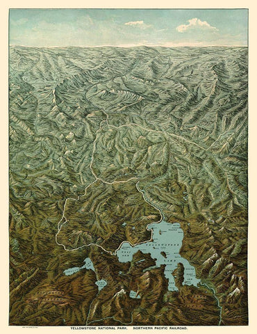 Yellowstone Park Northern Pacific Railroad Wyoming Black Ornate Wood Framed Art Print with Double Matting by Fee