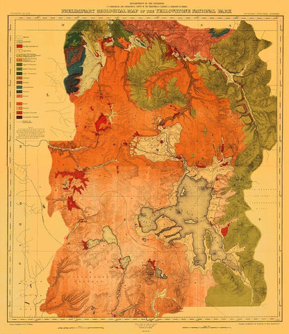 Yellowstone National Park, Wyoming - USGS 1878 White Modern Wood Framed Art Print with Double Matting by USGS