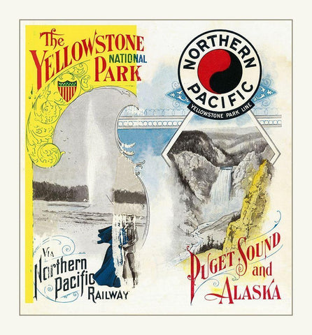Northern Pacific Yellowstone Cover - Poole 1898 White Modern Wood Framed Art Print with Double Matting by Poole