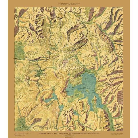 Yellowstone National Park Sheet - USGS 1915 Black Modern Wood Framed Art Print with Double Matting by USGS