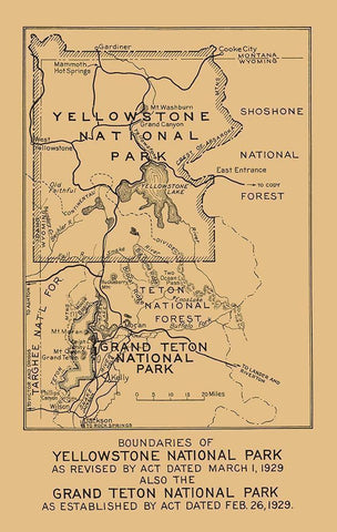 Yellowstone, Grand Teton National Parks Boundary Black Ornate Wood Framed Art Print with Double Matting by Black