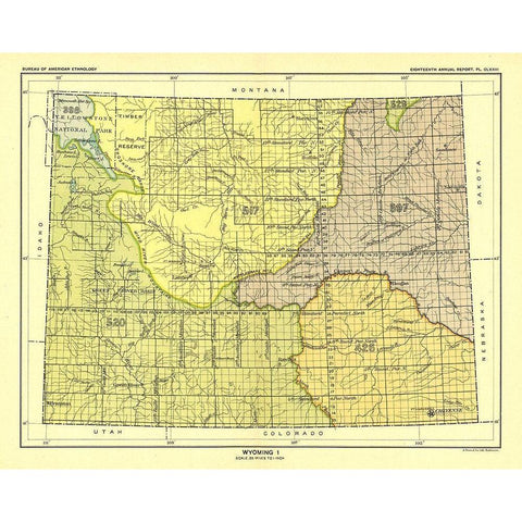Wyoming - Yellowstone National Park - Hoen 1896 Black Modern Wood Framed Art Print with Double Matting by Hoen