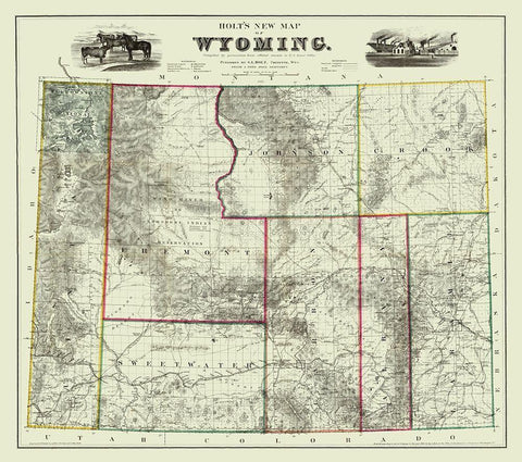 Wyoming - Holt 1883 White Modern Wood Framed Art Print with Double Matting by Holt