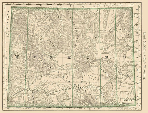 Wyoming - Rand McNally 1879 White Modern Wood Framed Art Print with Double Matting by Rand McNally