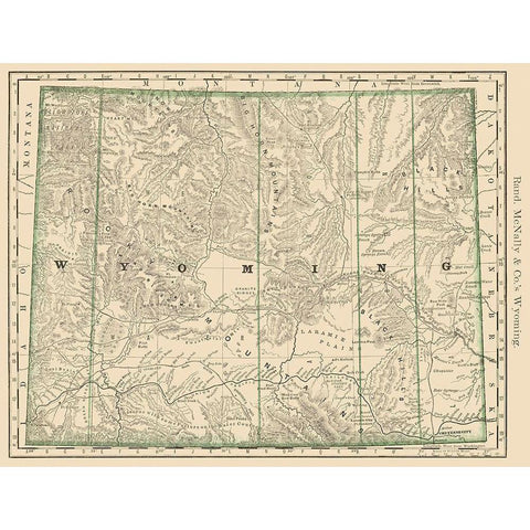 Wyoming - Rand McNally 1879 Black Modern Wood Framed Art Print with Double Matting by Rand McNally
