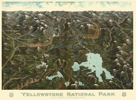 Yellowstone Park Union Pacific Wyoming White Modern Wood Framed Art Print with Double Matting by Union Pacific Railroad