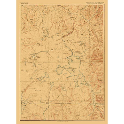Yellowstone National Park Wyoming - USGS 1885 Gold Ornate Wood Framed Art Print with Double Matting by USGS