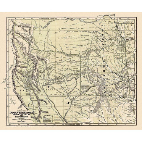 Indian Territory, Texas, New Mexico - 1844 Gold Ornate Wood Framed Art Print with Double Matting by Gregg
